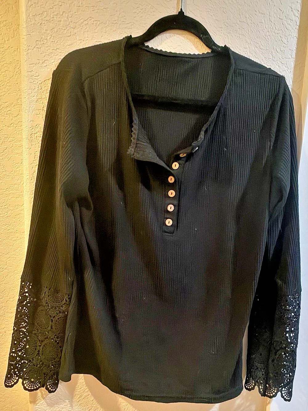 Black Long Sleeve Lace Cuff Blouse Like New